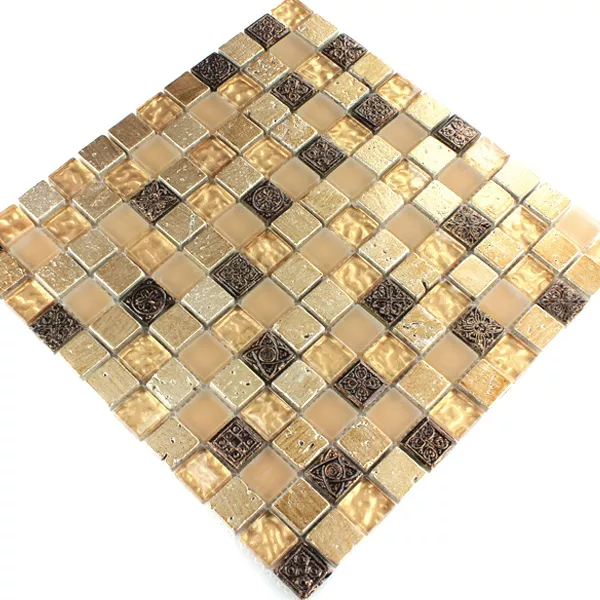 Mosaico Vetro Pietra Naturale Beige Mix 25x25x8mm