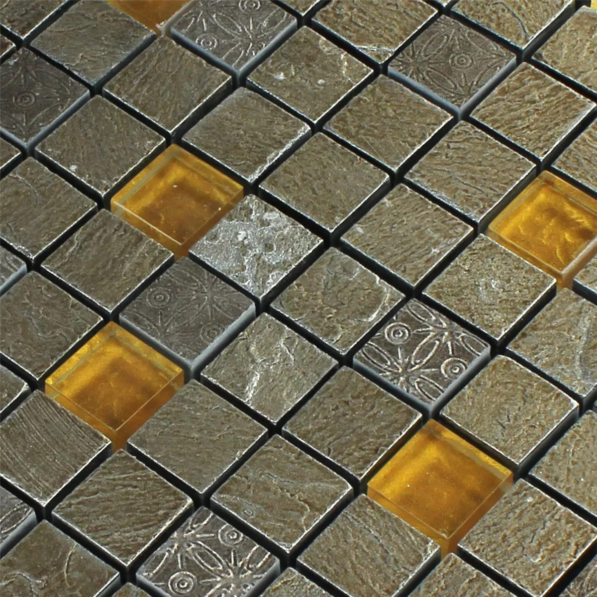 Campione Mosaico Vetro Pietra Naturale Grigio Arancione