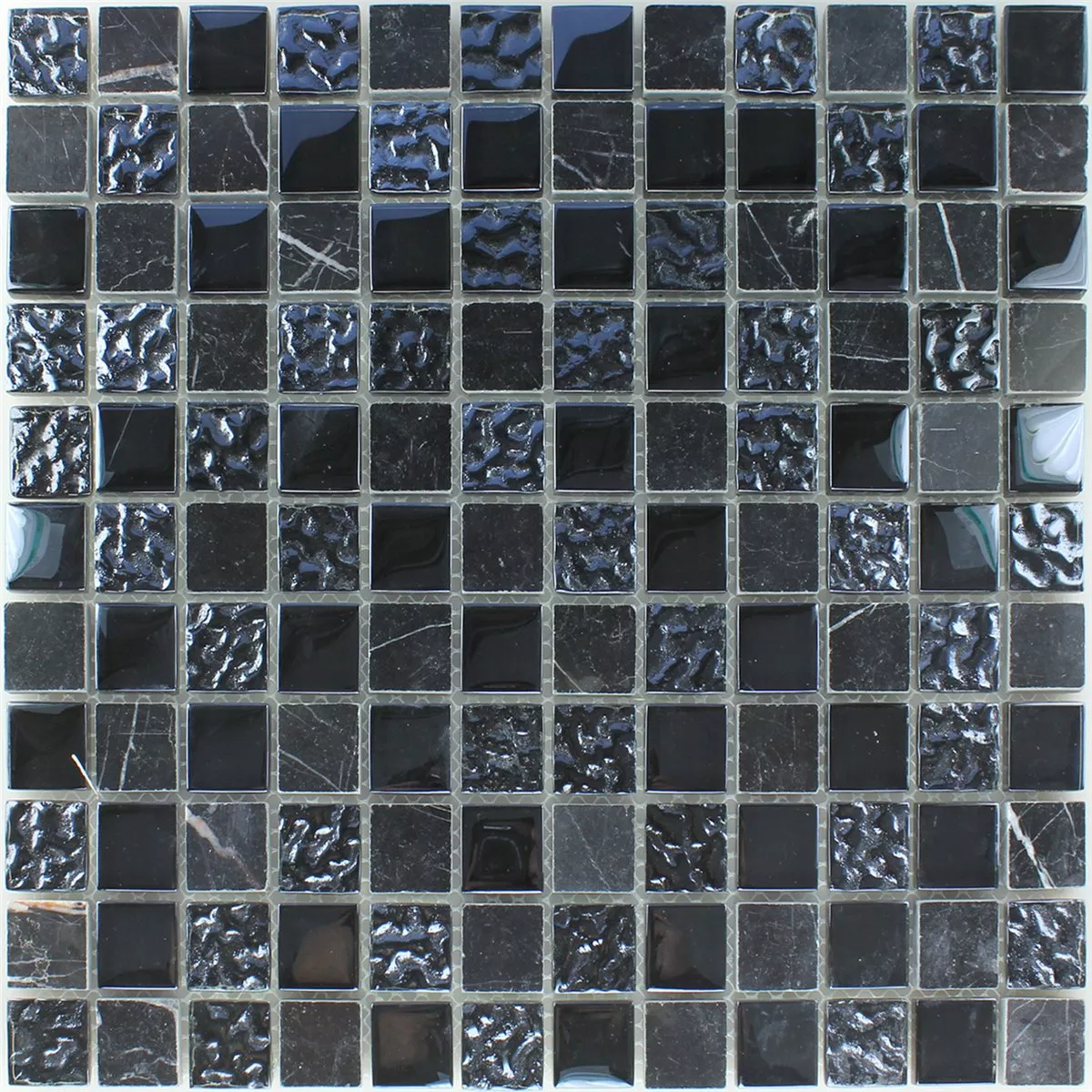 Mosaico Vetro Marmo Nero Scanalata 25x25x8mm