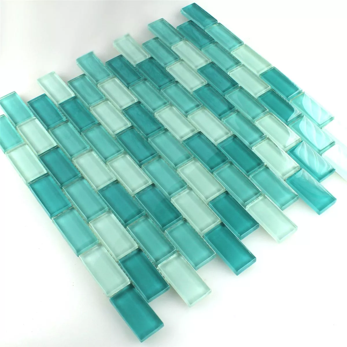 Campione Mosaico Vetro Brick Verde Mix