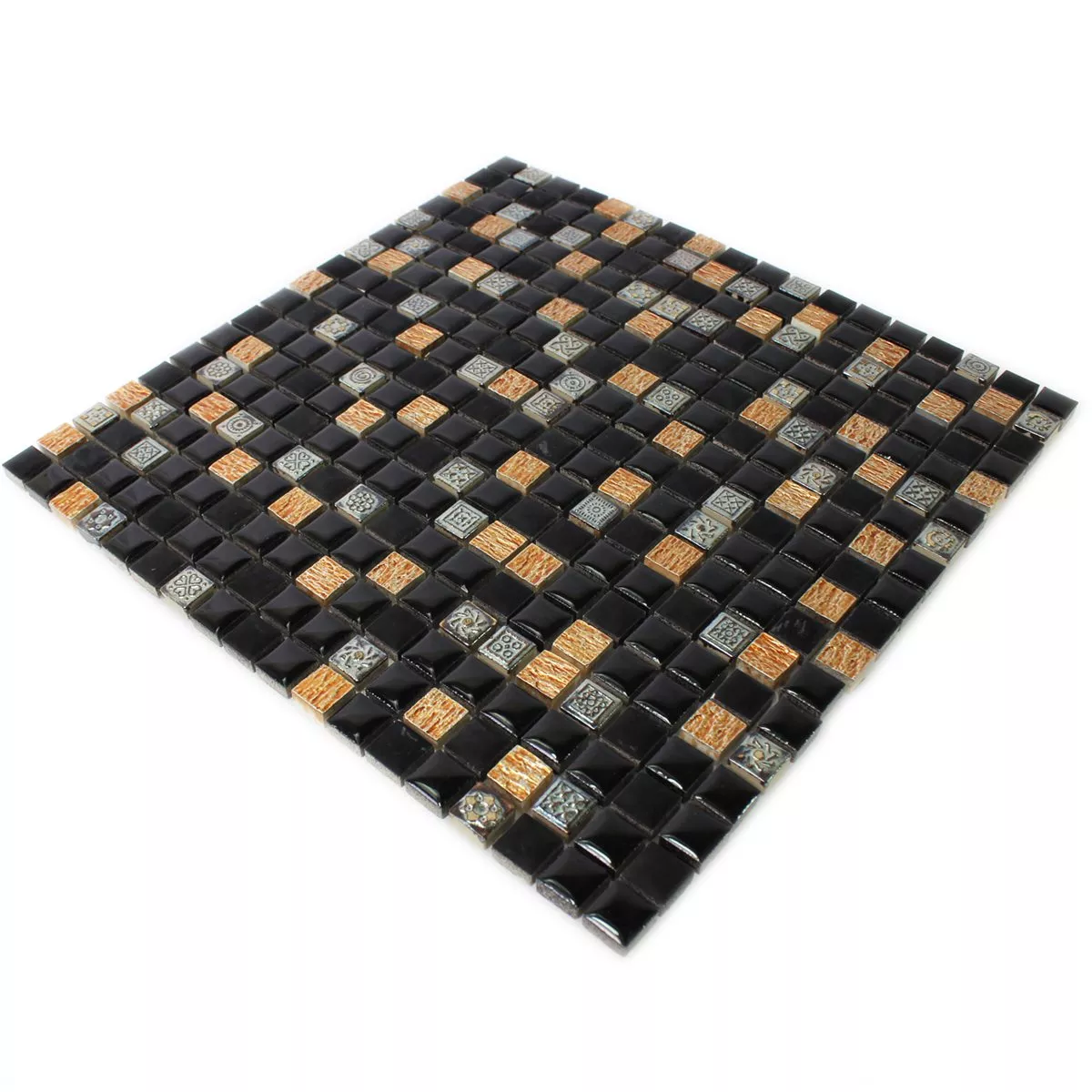 Campione Mosaico Resin Pietra Naturale Nero Rame