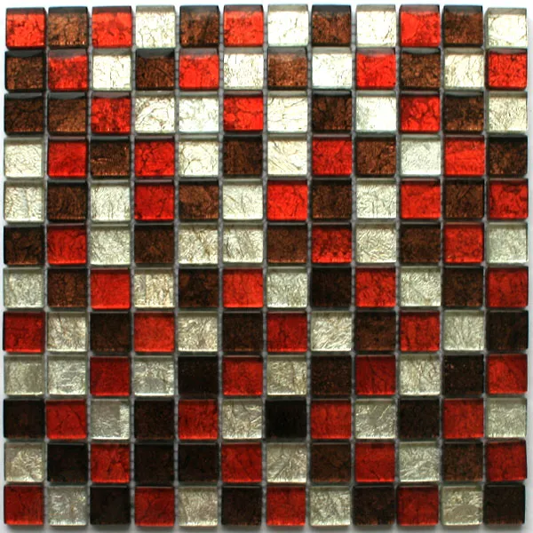 Campione Mosaico Vetro Piastrella Rosso Marrone Argento Metallo