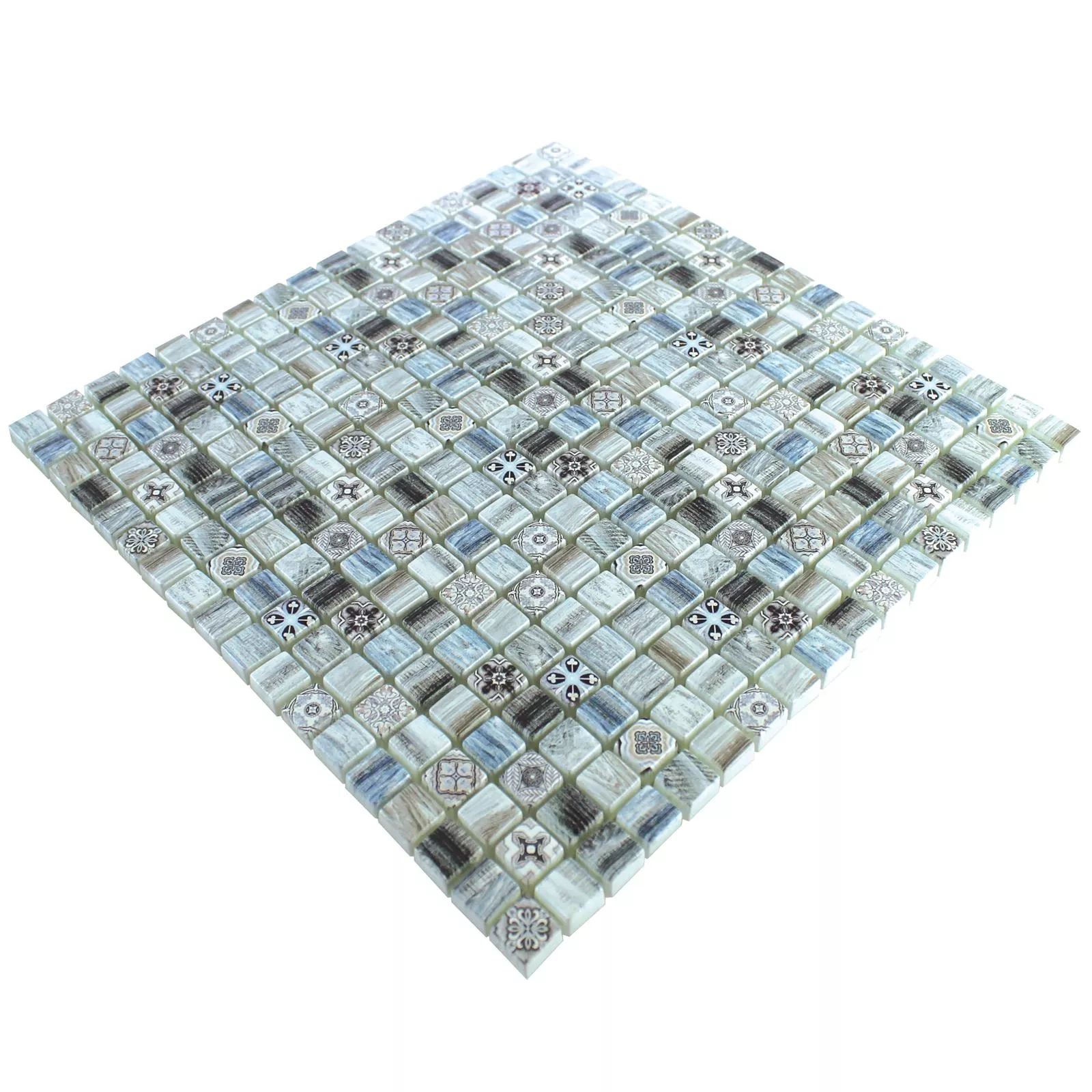 Campione Mosaico Di Vetro Legno Ottica Piastrelle Vision Grigio Blu