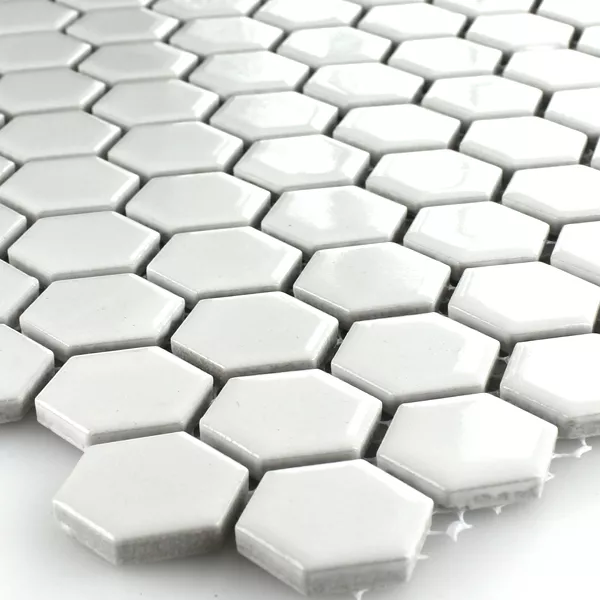 Mosaico Ceramica Esagono Bianco Lucida H23