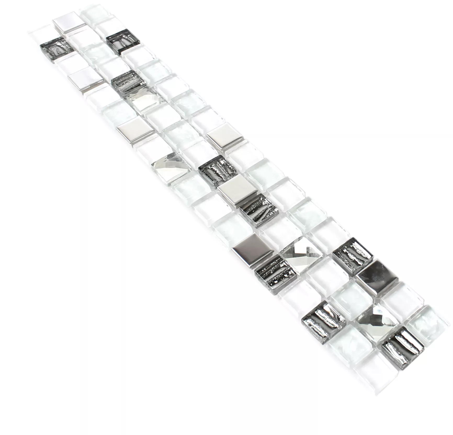 Vetro Metallo Mosaico Confine Fresno Bianco Argento Vetro Metallo Mosaico Confine Fresno Bianco Argento