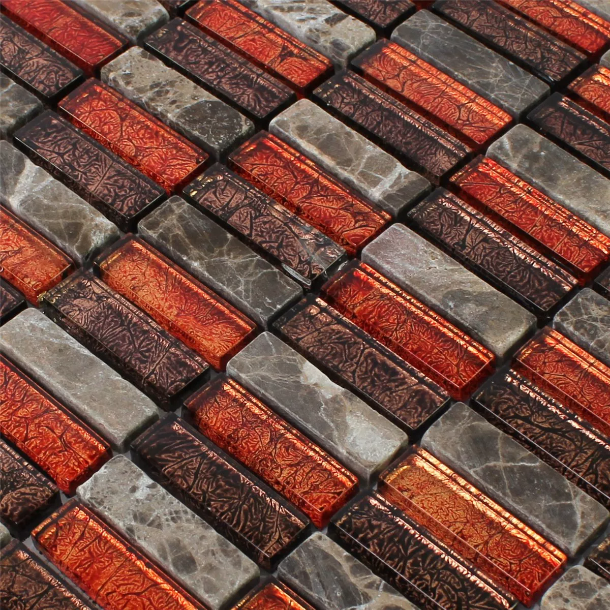 Campione Mosaico Pietra Naturale Vetro Rosso Marrone Stick