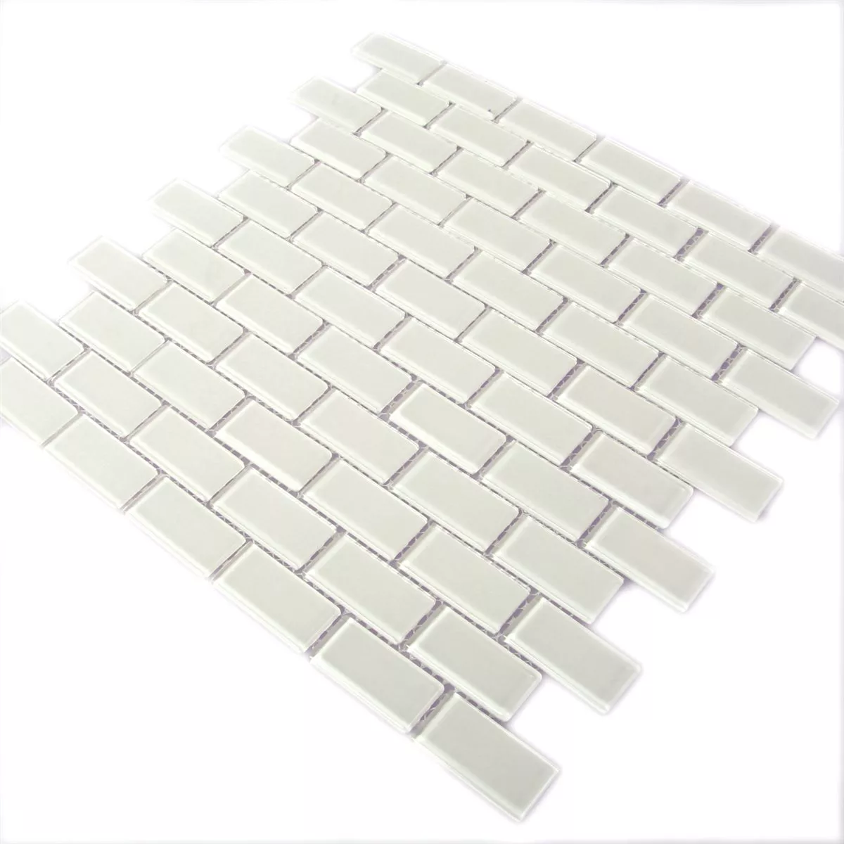 Mosaico Vetro Brick Bianco Lucida 25x50x4mm
