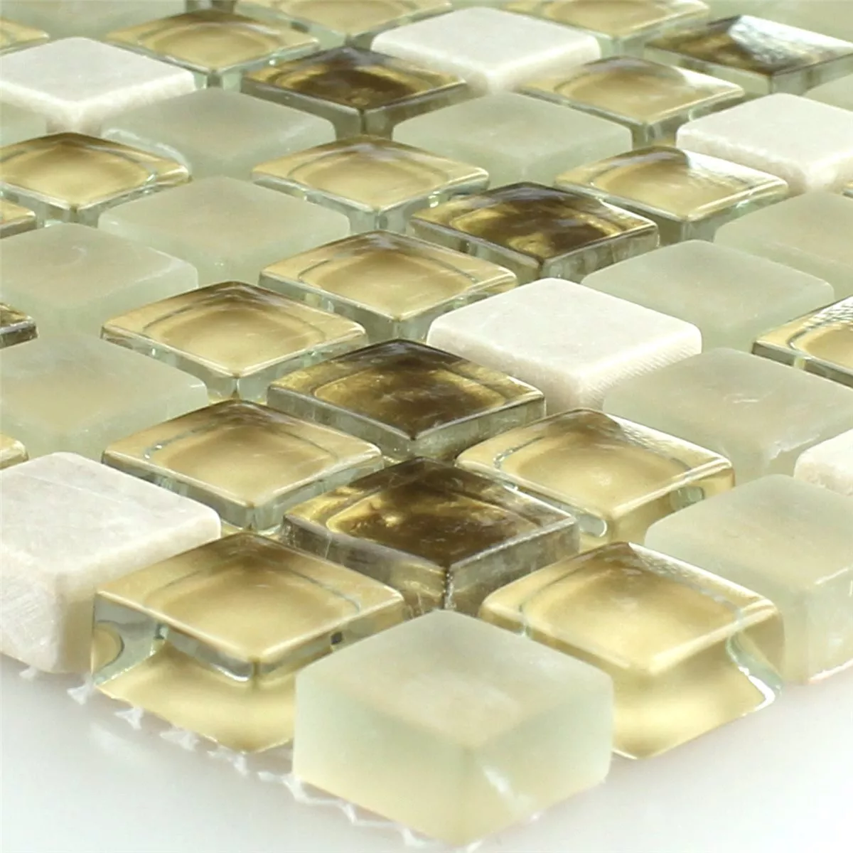 Campione Mosaico Vetro Pietra Naturale Bianco Oro Mix