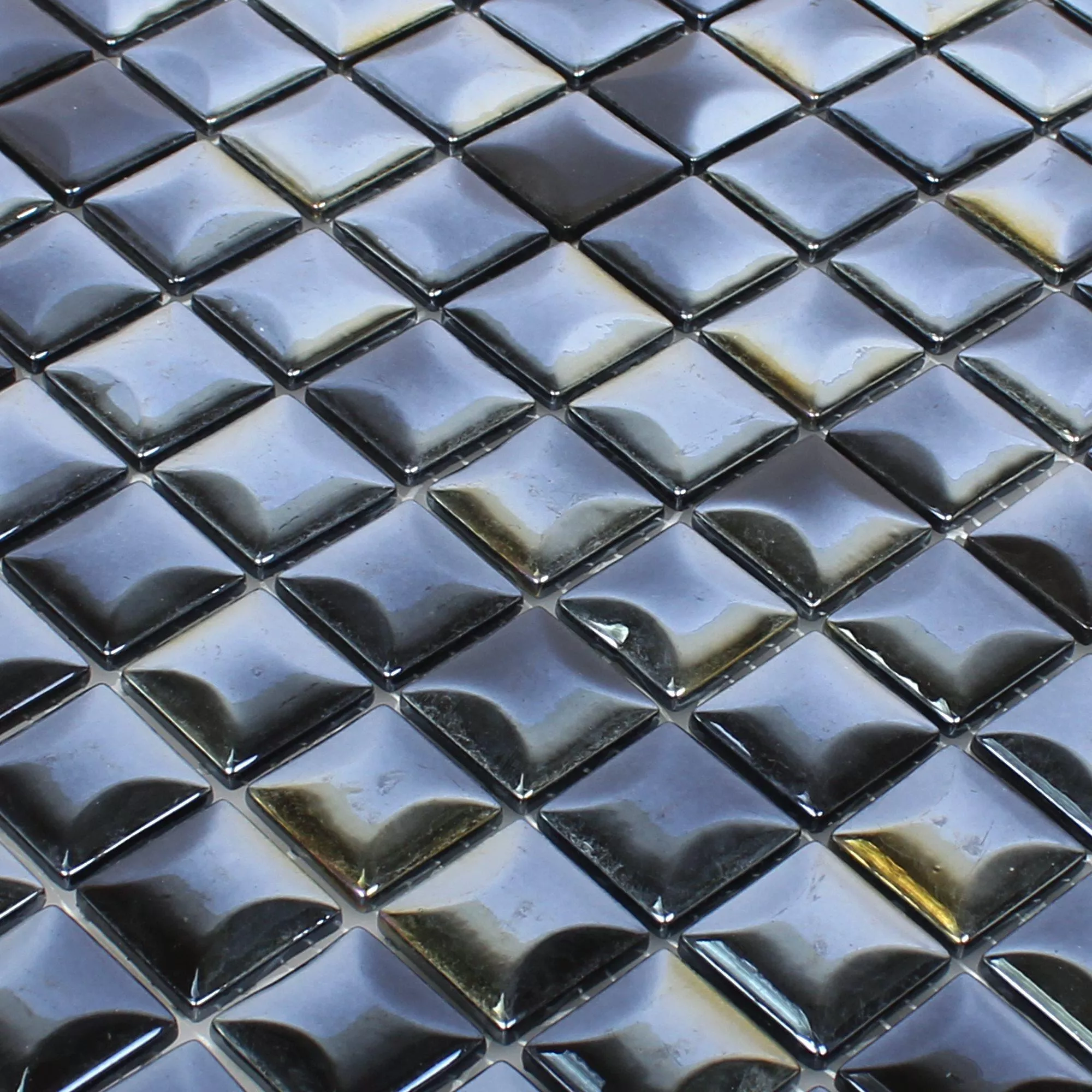 Mosaico Vetro Piastrella Monrovia Nero 3D Metallico