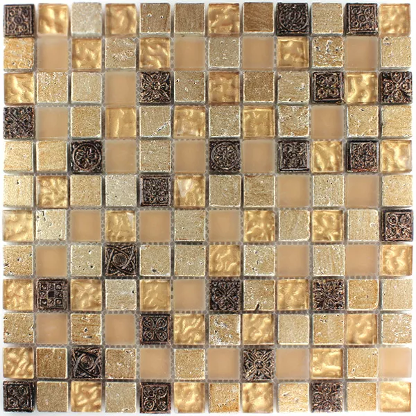 Mosaico Vetro Pietra Naturale Beige Mix 25x25x8mm