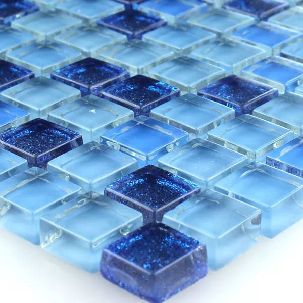 Mosaico Vetro Piastrella Blu Luccichio 15x15x8mm