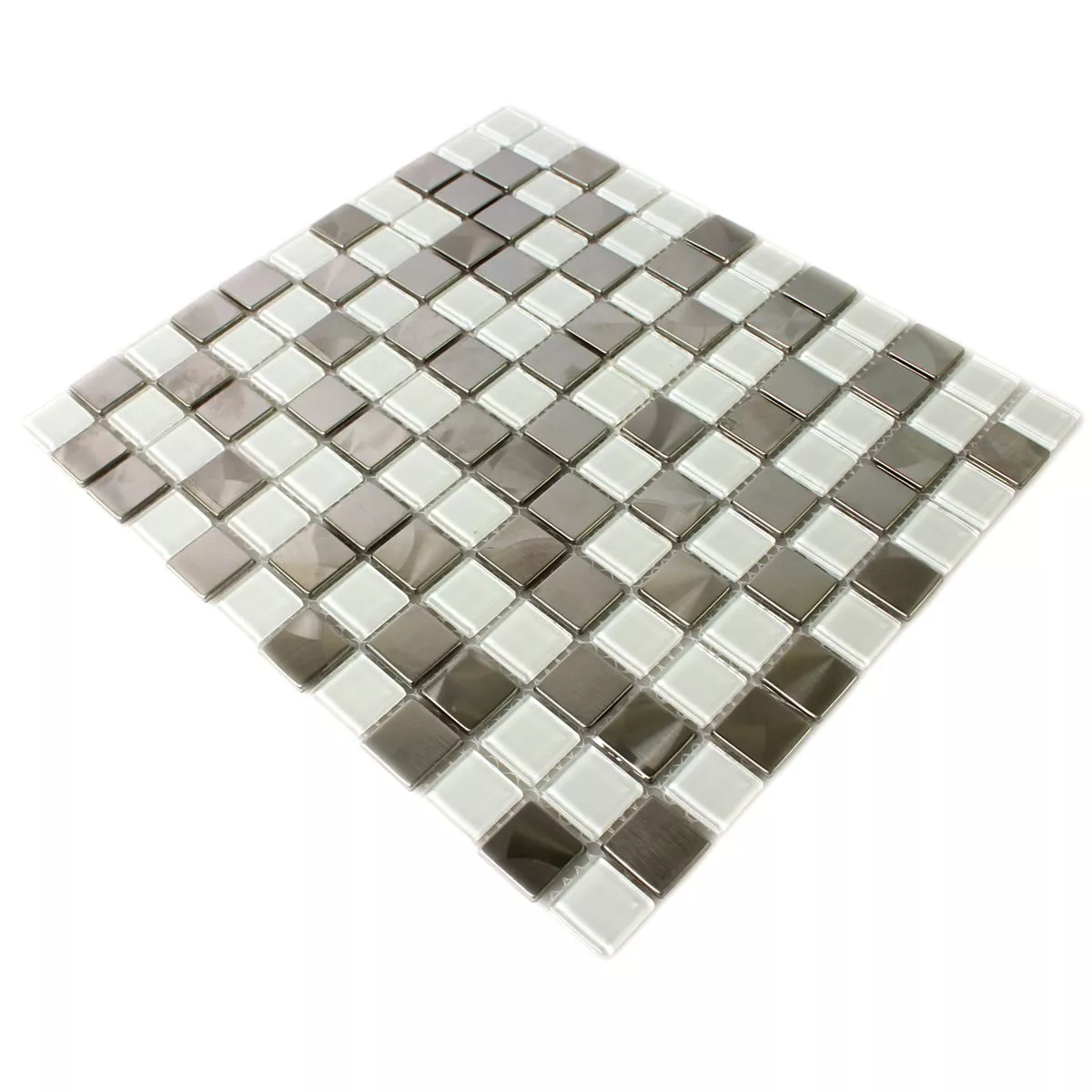 Campione Mosaico Metallo Vetro Bianco Argento Mix