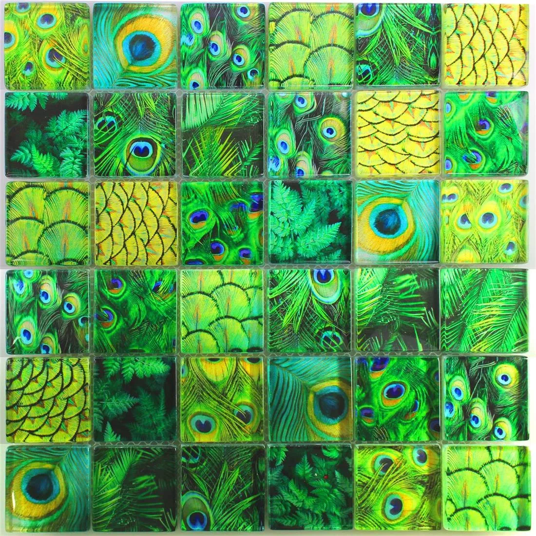 Campione Mosaico Di Vetro Piastrelle Peafowl Verde