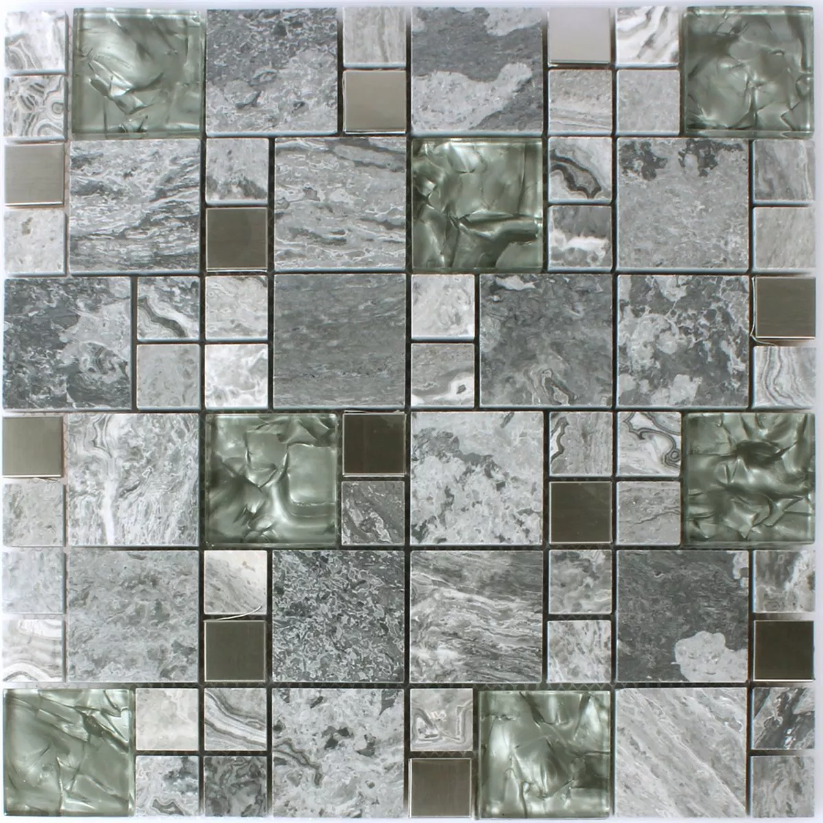 Mosaico Metallo Vetro Pietra Naturale Mix Grigio Argento