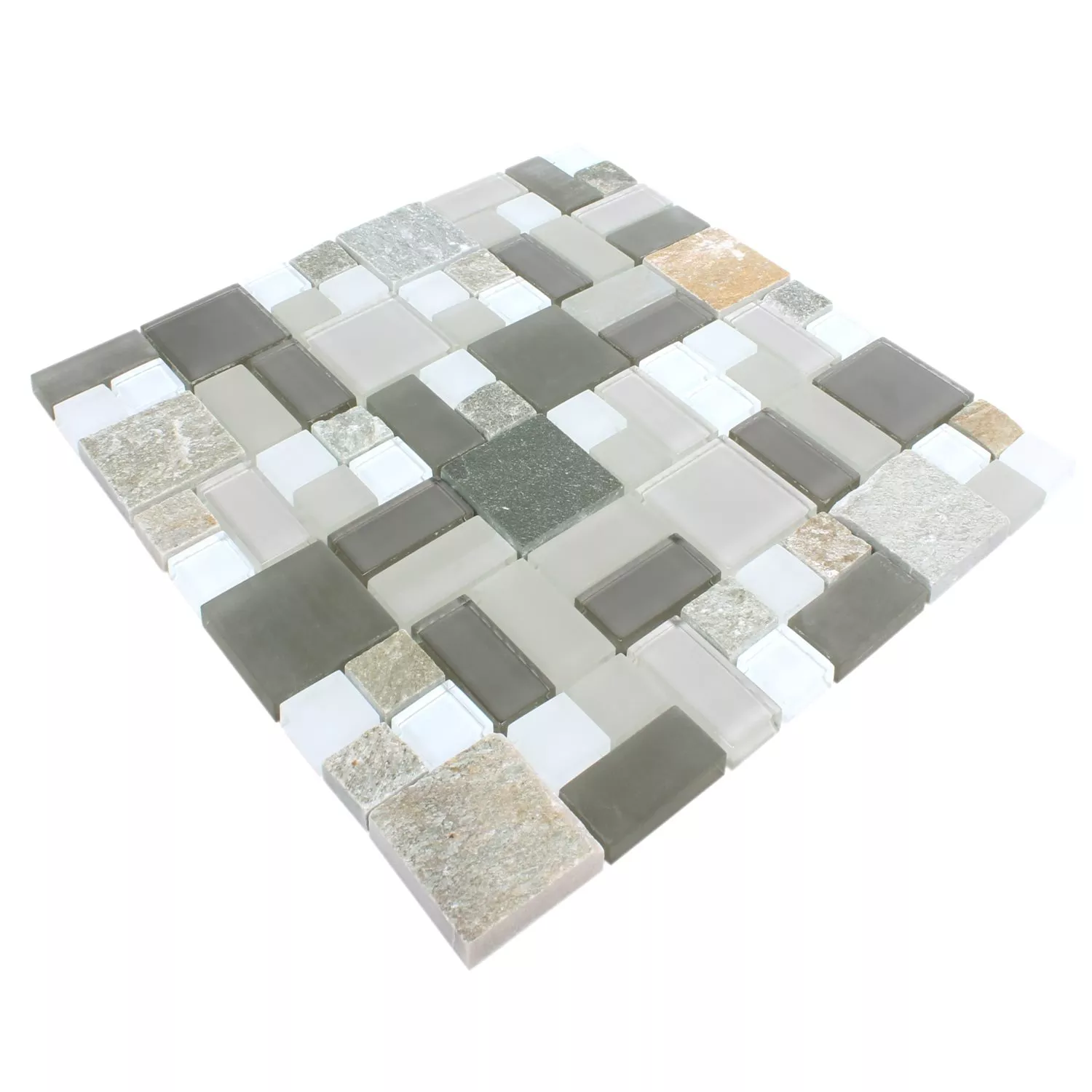 Mosaico Apollo Pietra Naturale Vetromix Marrone Bianco