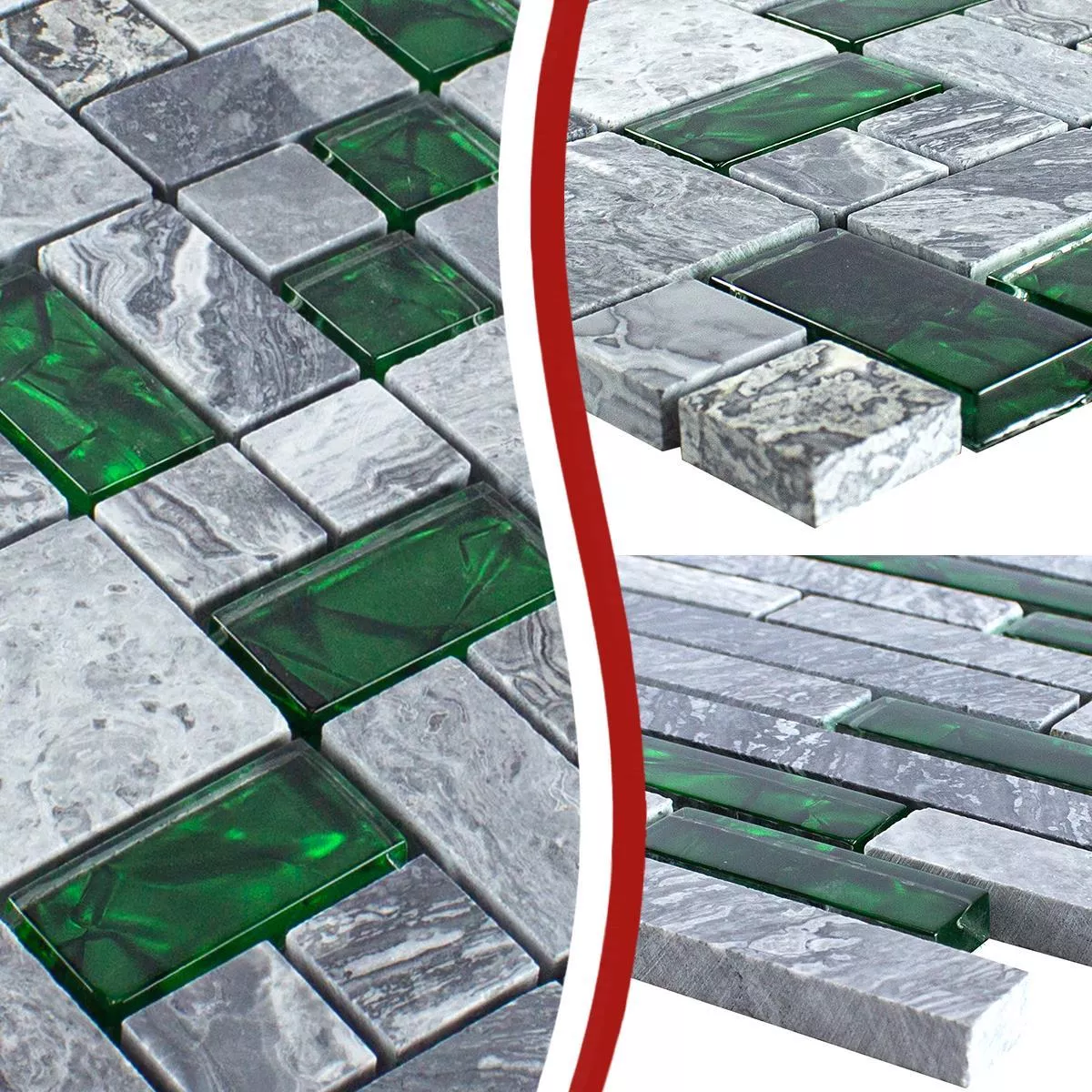 Mosaico Vetro Pietra Piastrelle Sinop Grigio Verde