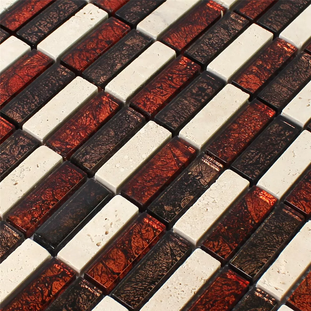 Campione Mosaico Pietra Naturale Vetro Rosso Marrone Beige Stick