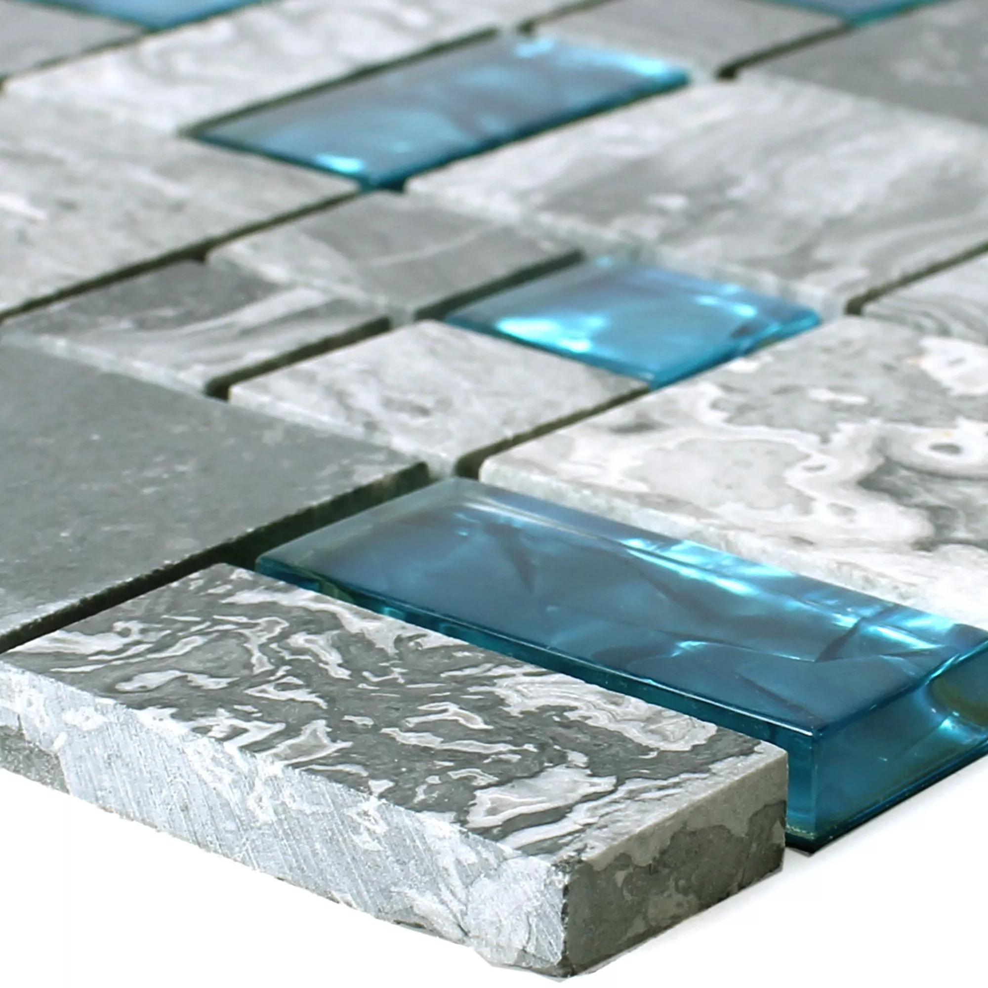 Campione Mosaico Vetro Pietra Naturale Piastrelle Sinop Grigio Blu 2 Mix