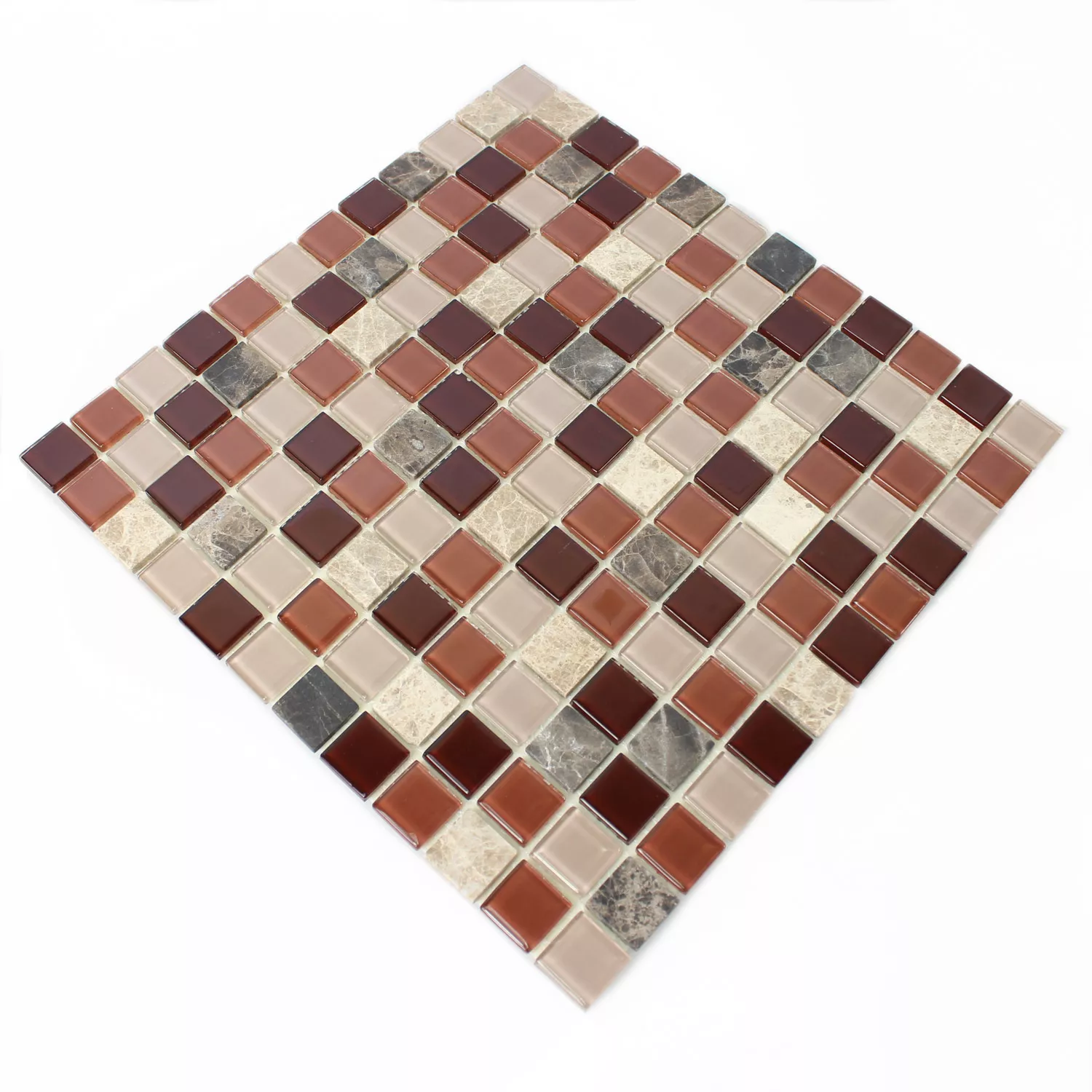 Campione Autoadesivoe Mosaico Pietra Naturale Vetro Beige Marrone Emperador