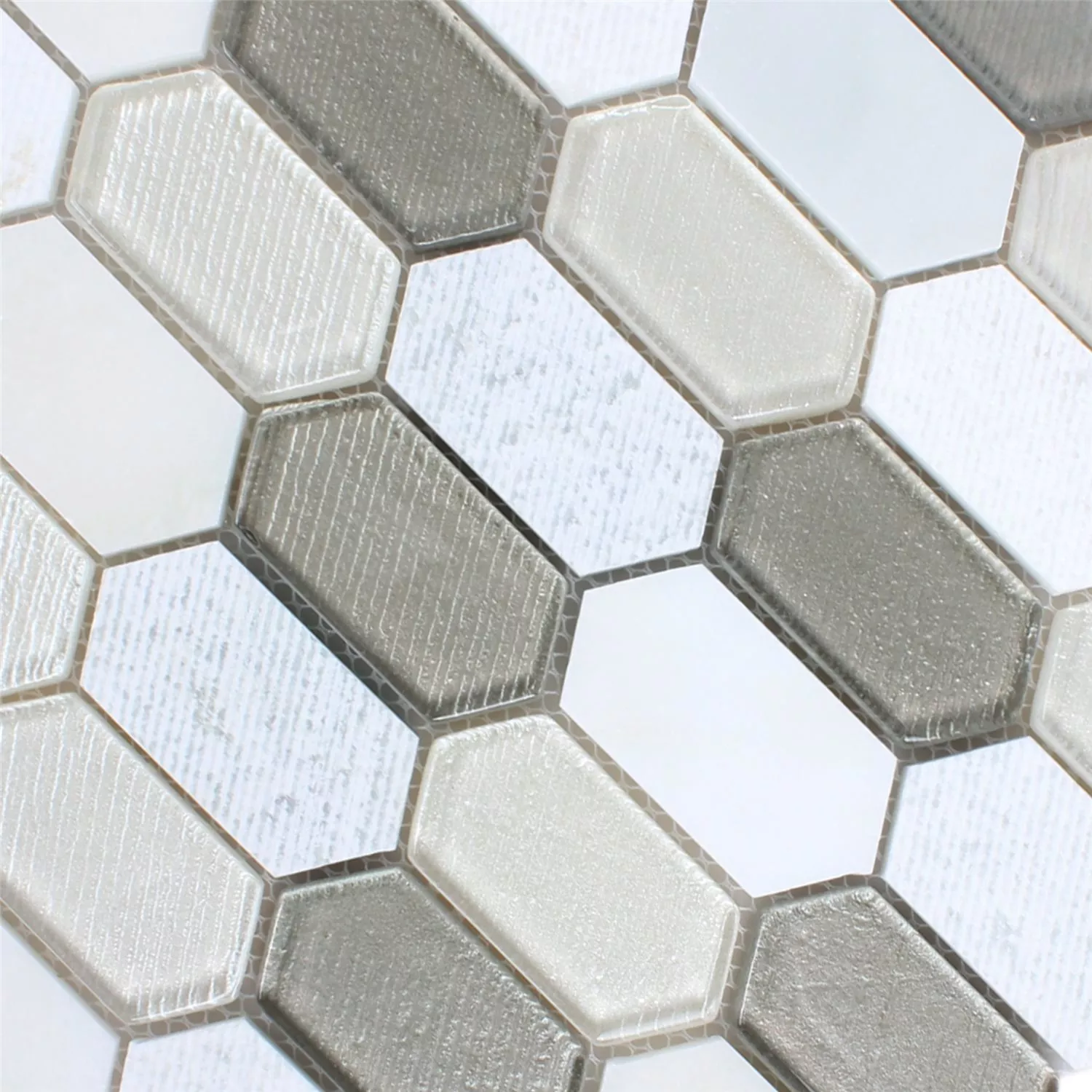 Mosaico Februata Hexagon Bianco Beige Grigio