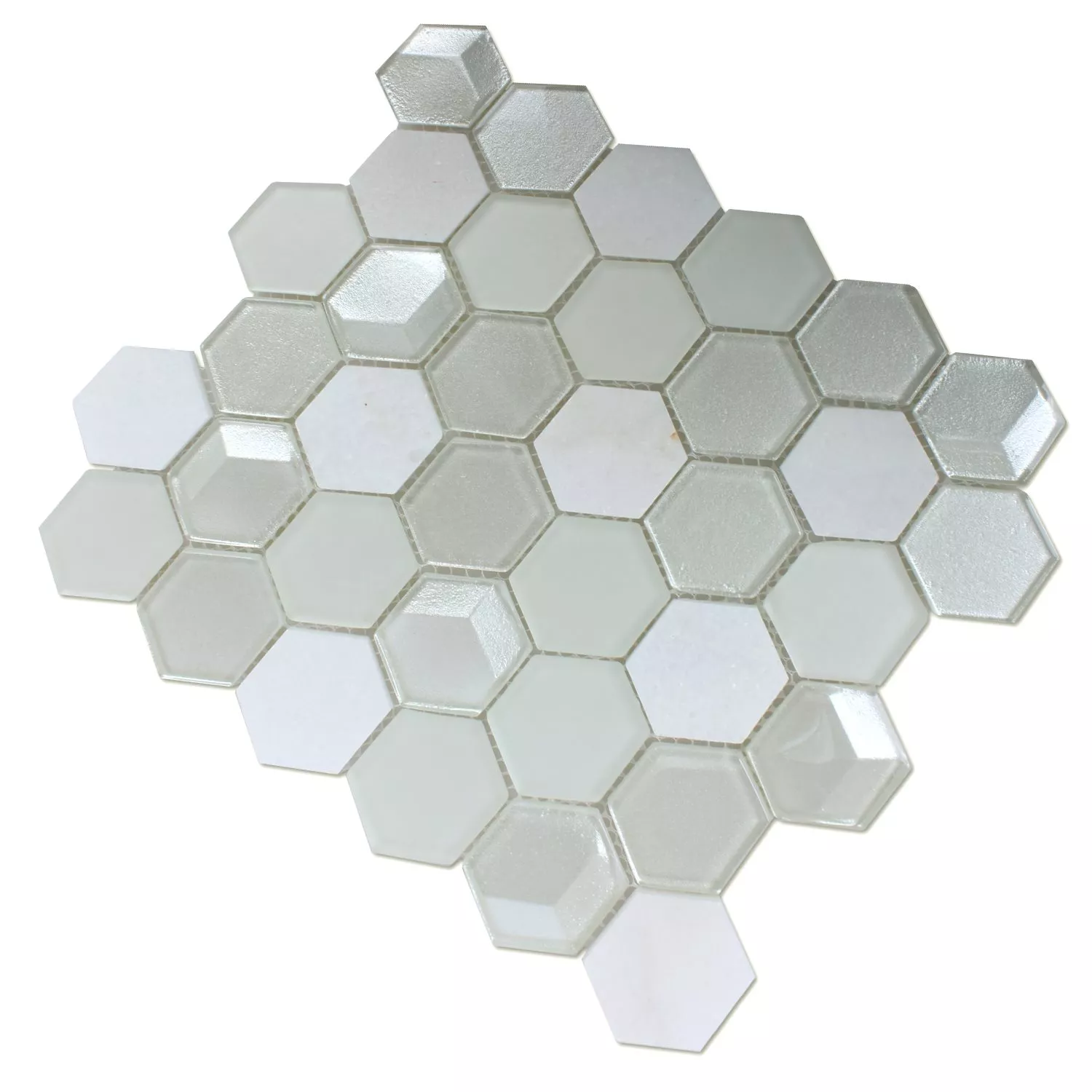 Mosaico Esagono Vetro Pietra Naturale Bianco 3D