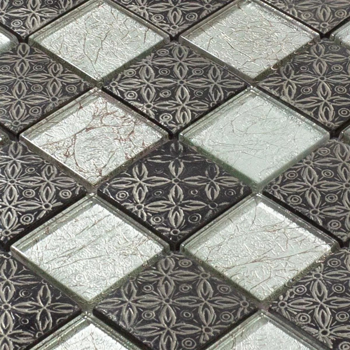 Mosaico Di Vetro Piastrelle Bayford Ornamento Argento Nero