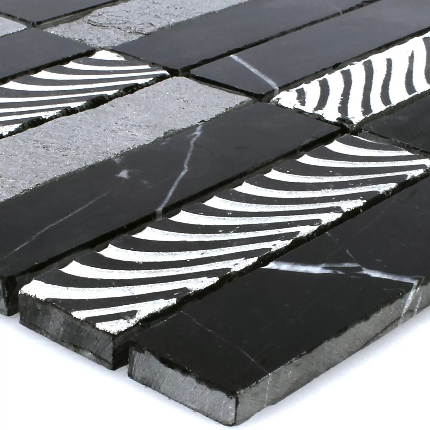 Pietra Naturale Mosaico Carving Nero Grigio Argento Pietra Naturale Mosaico Carving Nero Grigio Argento