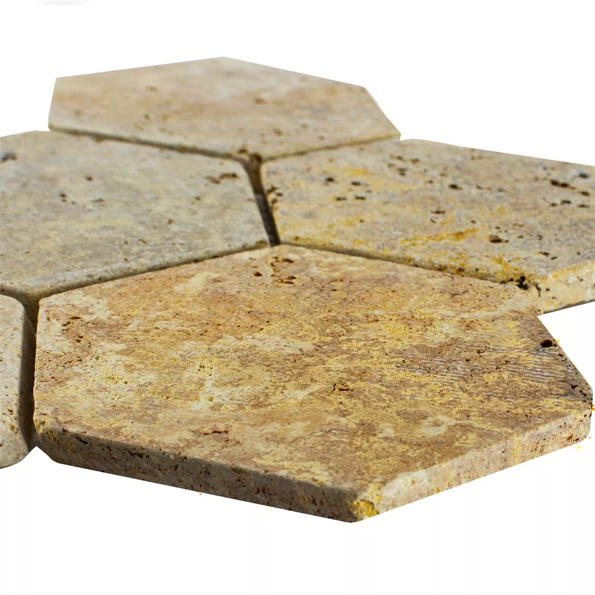 Travertino Pietra Naturale Mosaico Mercado Esagono Oro Travertino Pietra Naturale Mosaico Mercado Esagono Oro