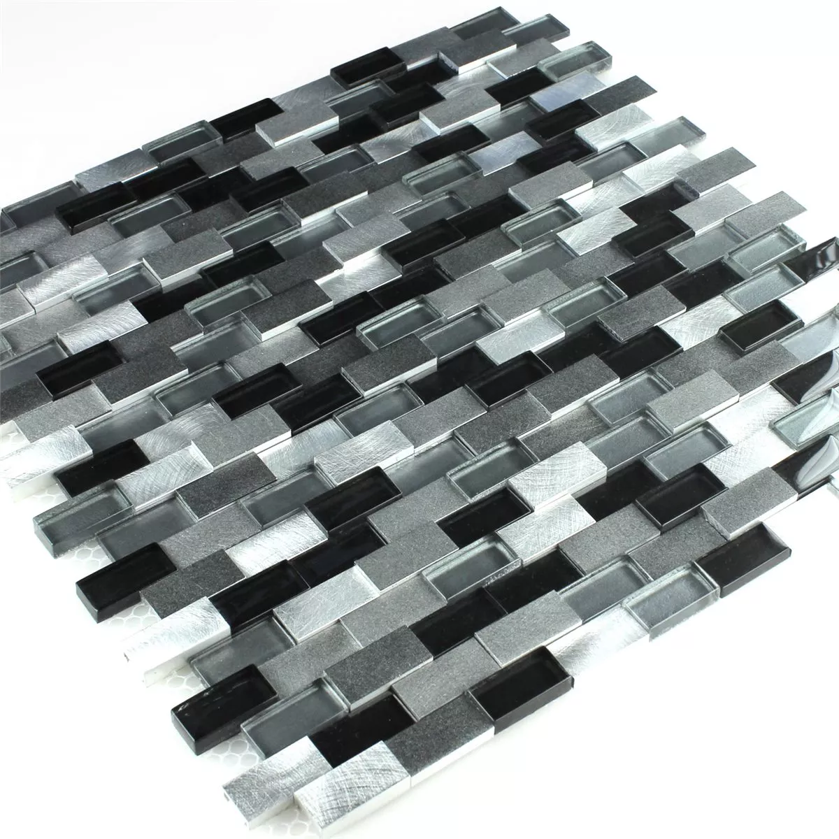 Mosaico Alluminio Vetro Design 3D Nero Argento