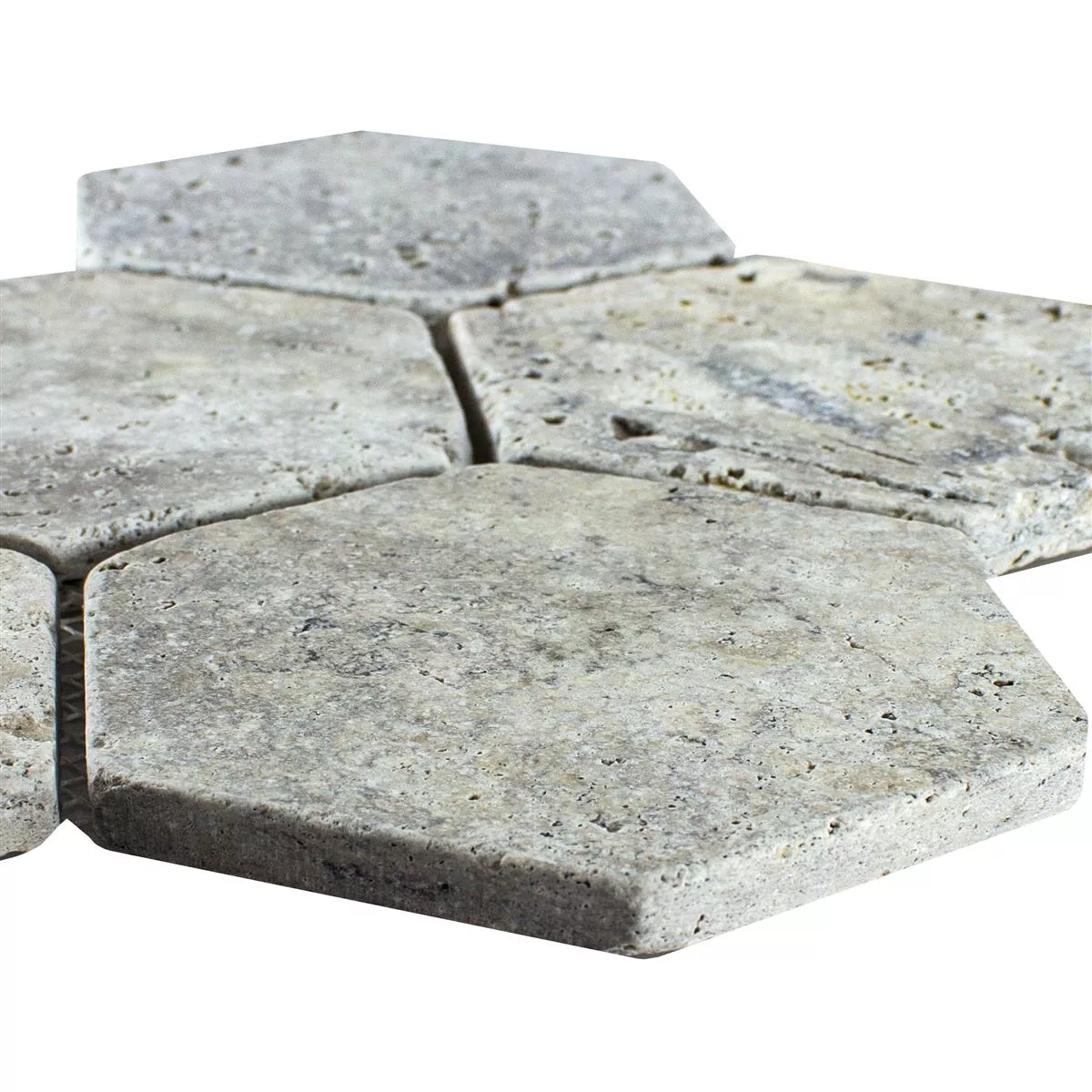 Travertino Pietra Naturale Mosaico Mercado Esagono Argento Travertino Pietra Naturale Mosaico Mercado Esagono Argento