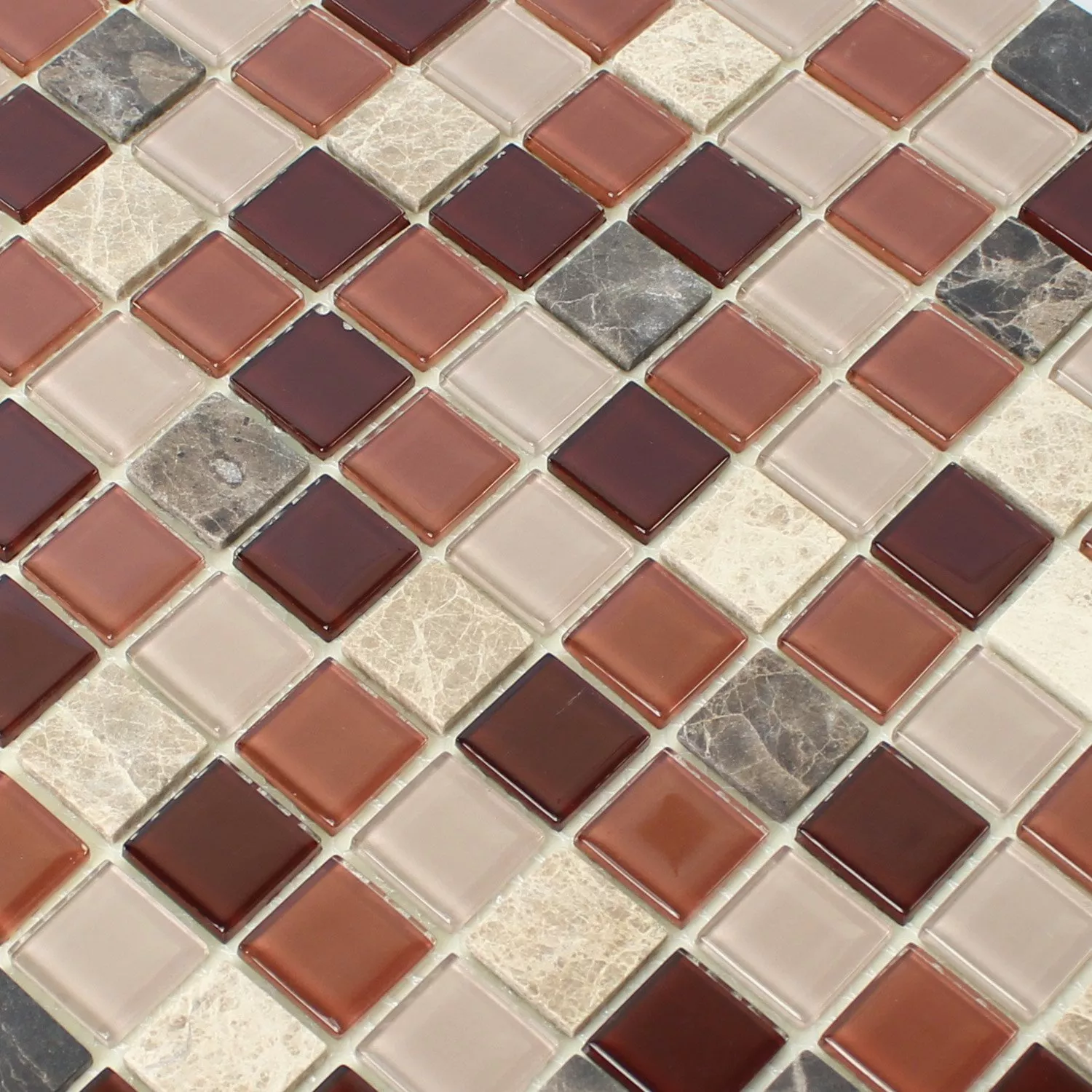 Campione Autoadesivoe Mosaico Pietra Naturale Vetro Beige Marrone Emperador