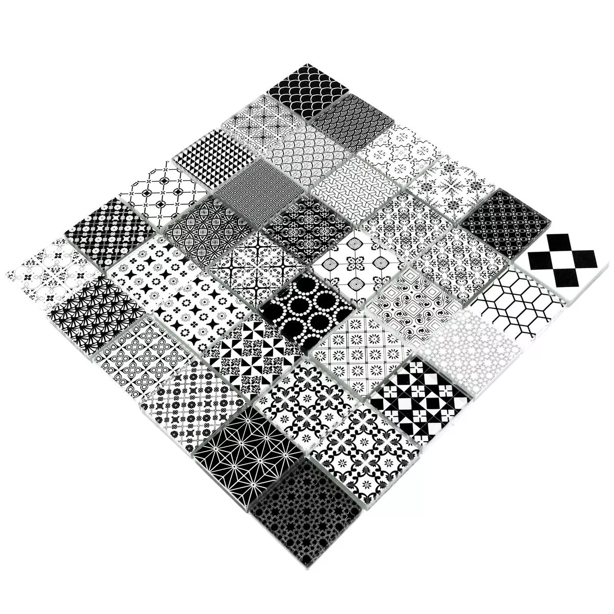 Mosaico Di Vetro Piastrelle Ornamento Nero Bianco