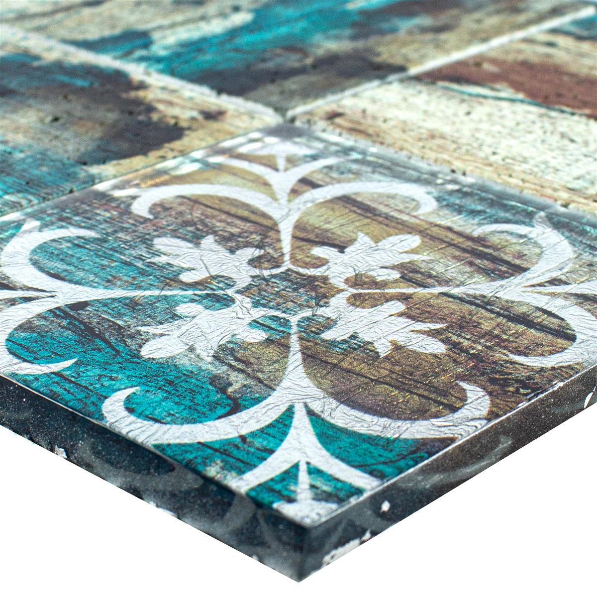 Mosaico Di Vetro Piastrelle Legno Ottica Howland Beige Verde Q98
