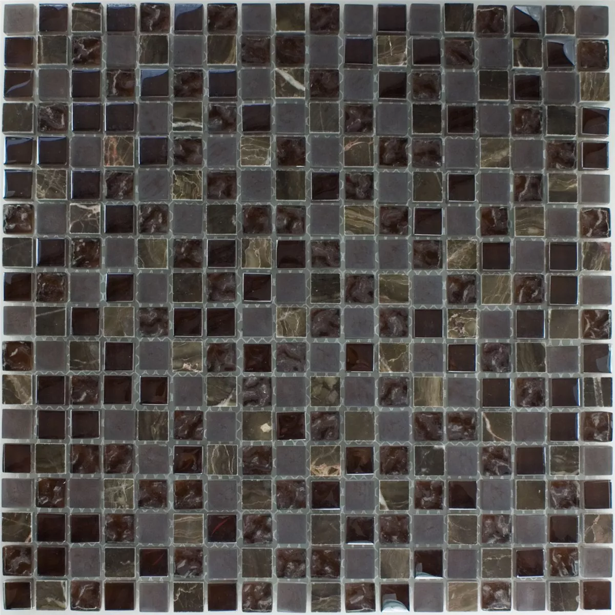 Mosaico Vetro Marmo Mix Sintra Marrone 15x15x8mm