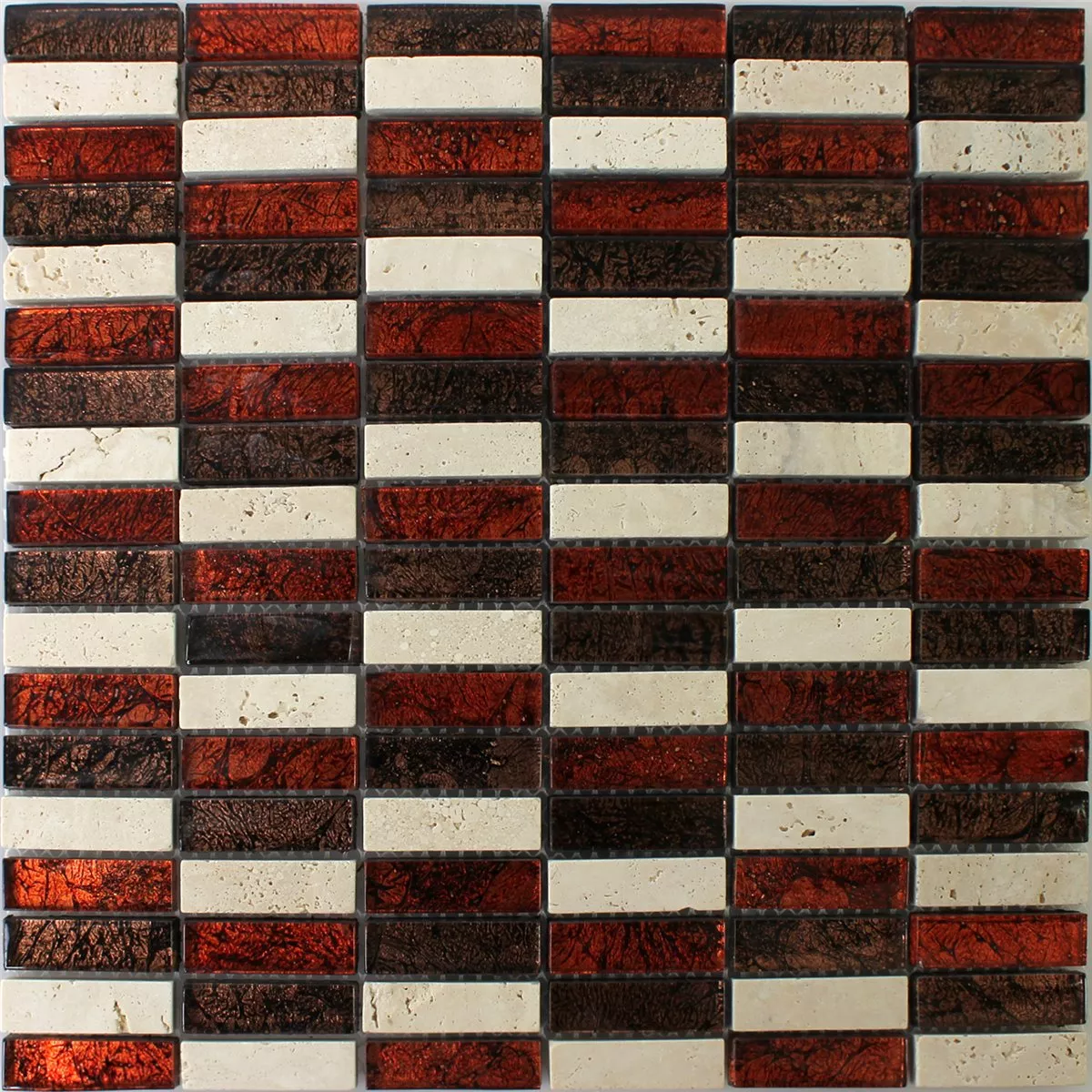 Mosaico Pietra Naturale Vetro Rosso Marrone Beige Stick