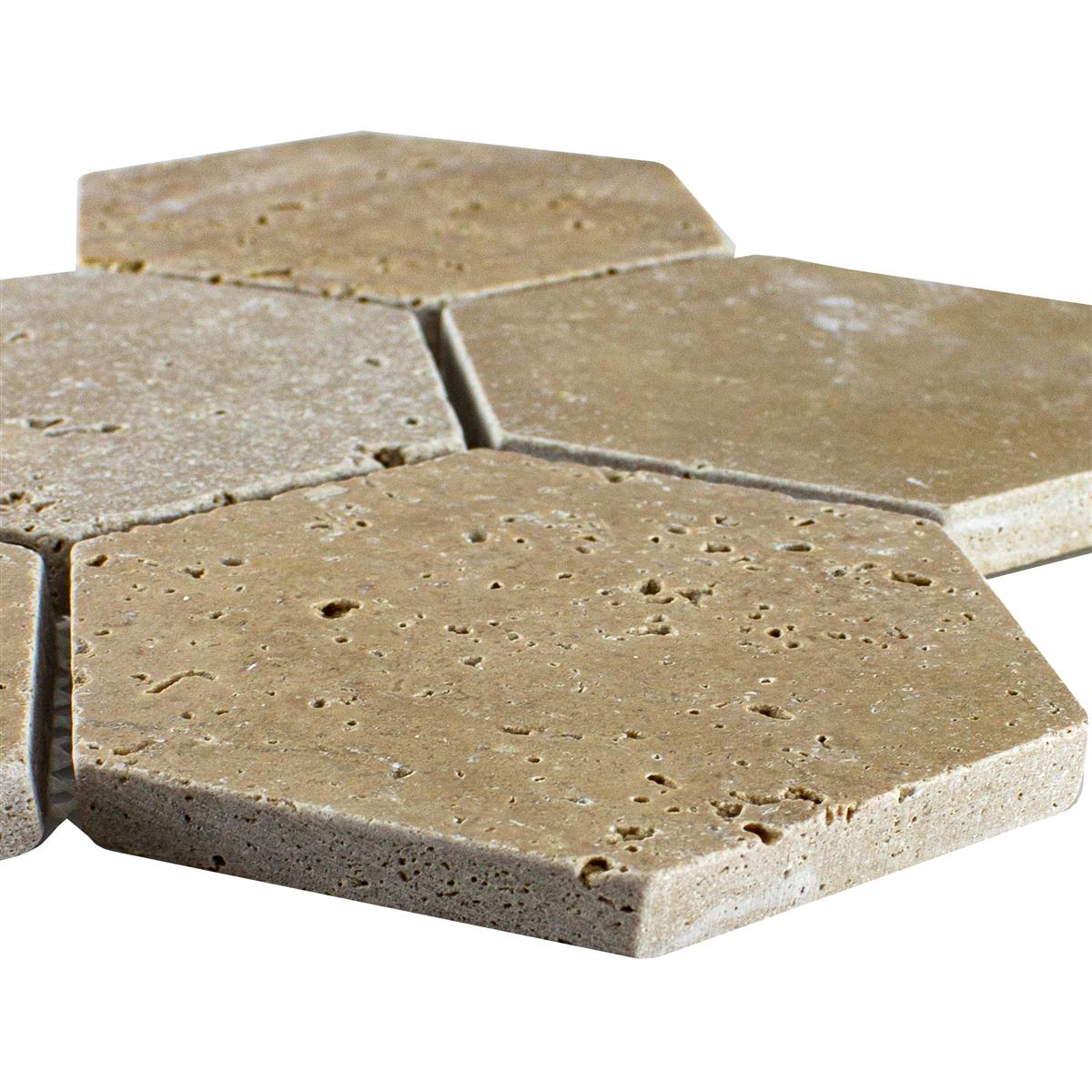Travertino Pietra Naturale Mosaico Mercado Esagono Marrone