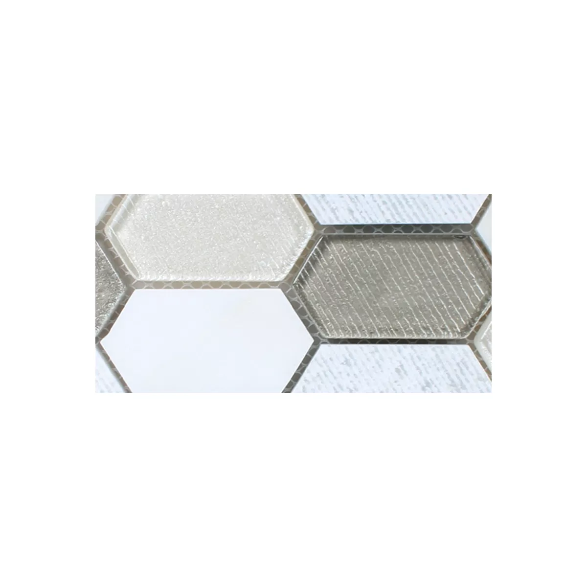 Campione Mosaico Februata Hexagon Bianco Beige Grigio