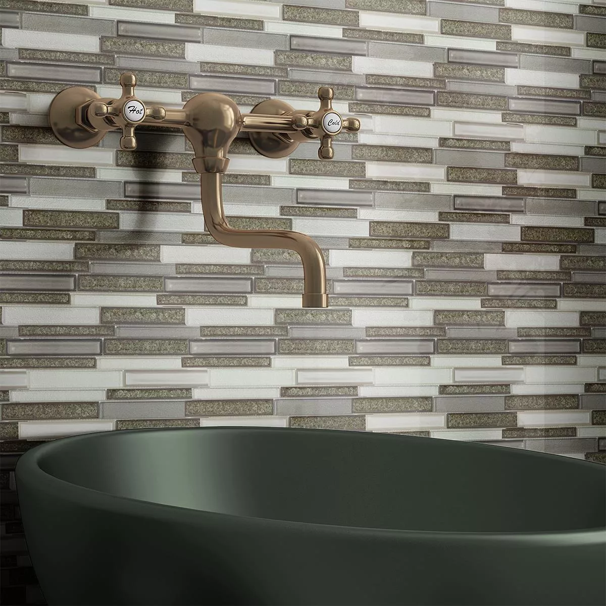 Campione Mosaico Vetro Pietra Cristallo Springs Brick Grigio