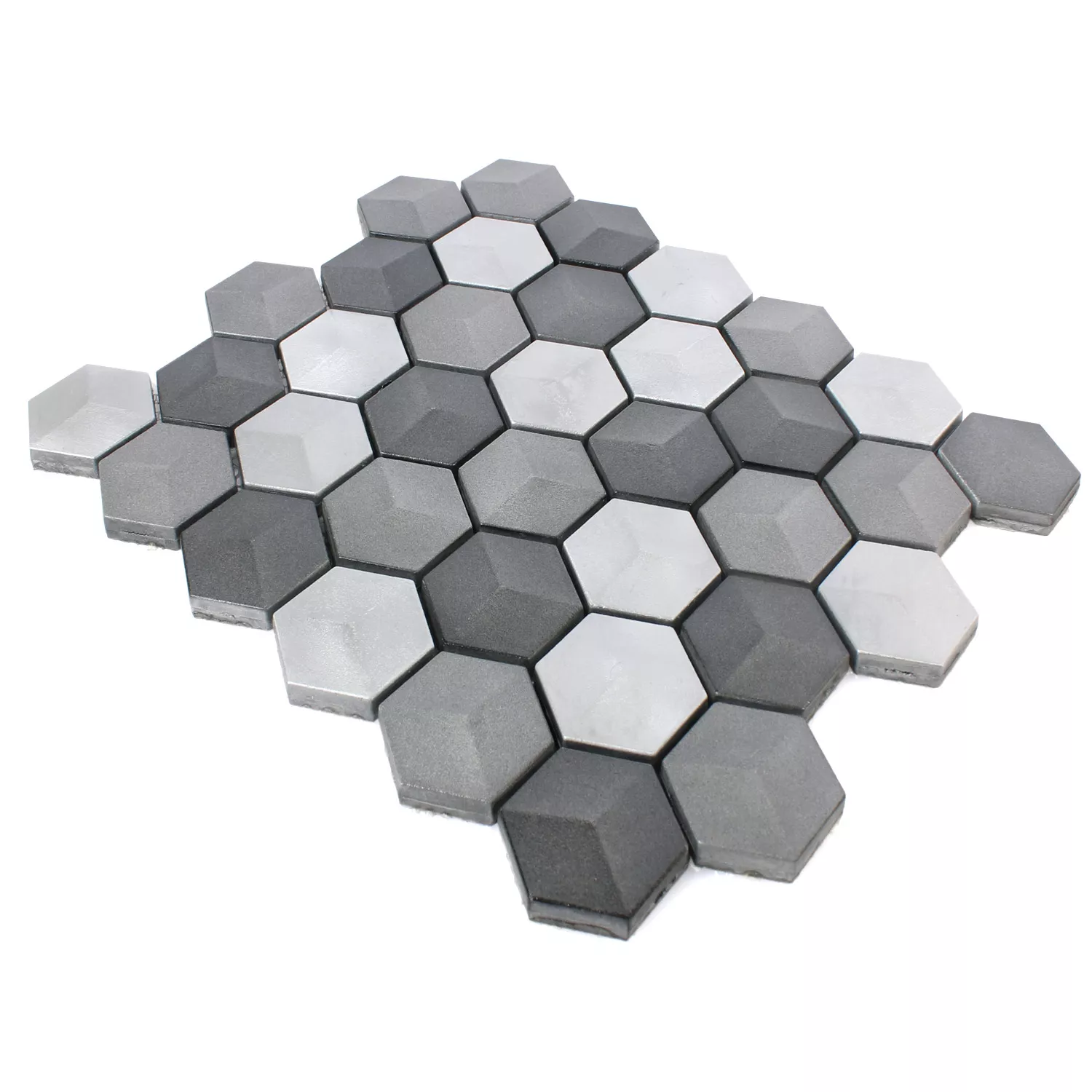 Mosaico Hexagon Kandilo Nero Argento