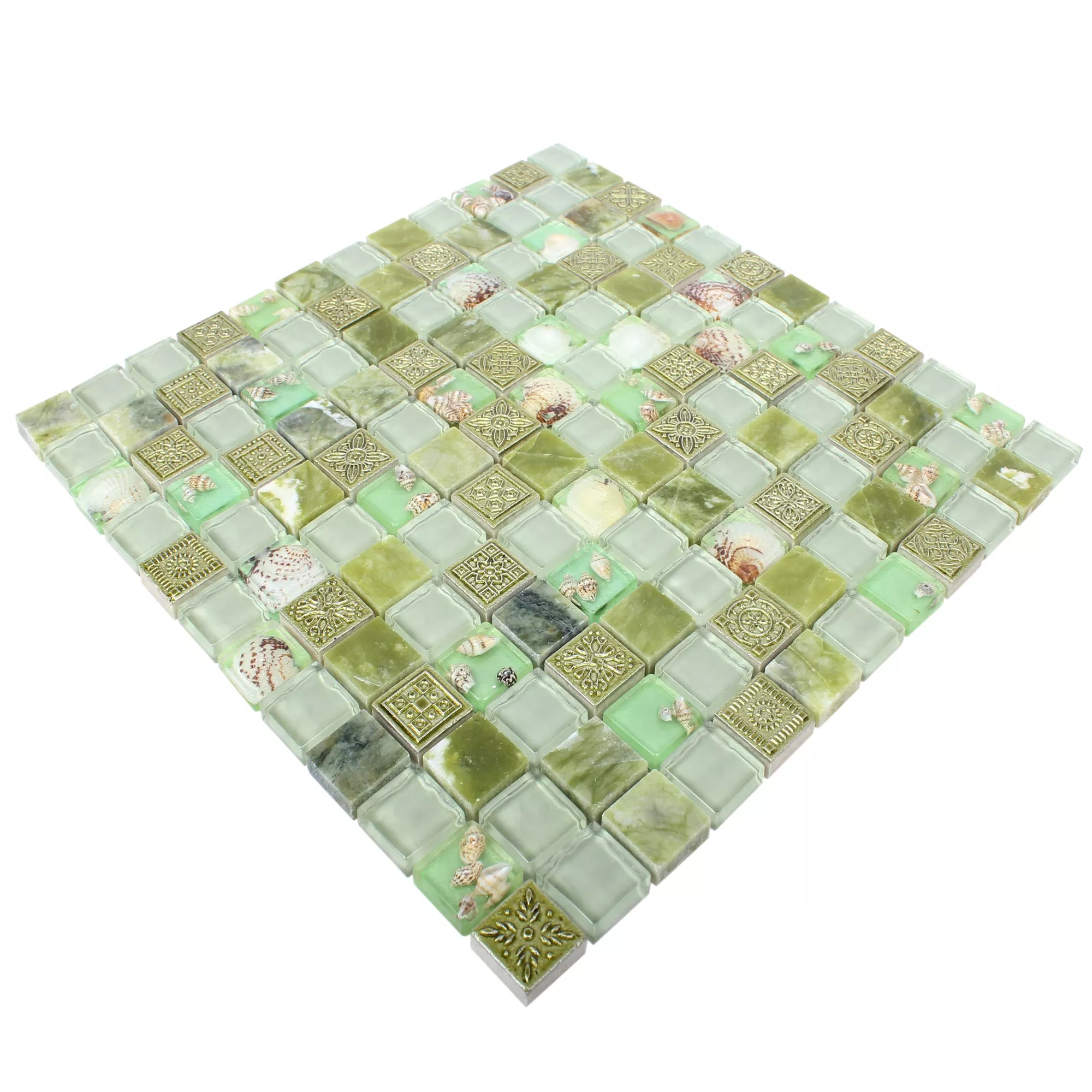 Campione Mosaico Vetro Pietra Naturale Piastrelle Tatvan Conchiglia Verde