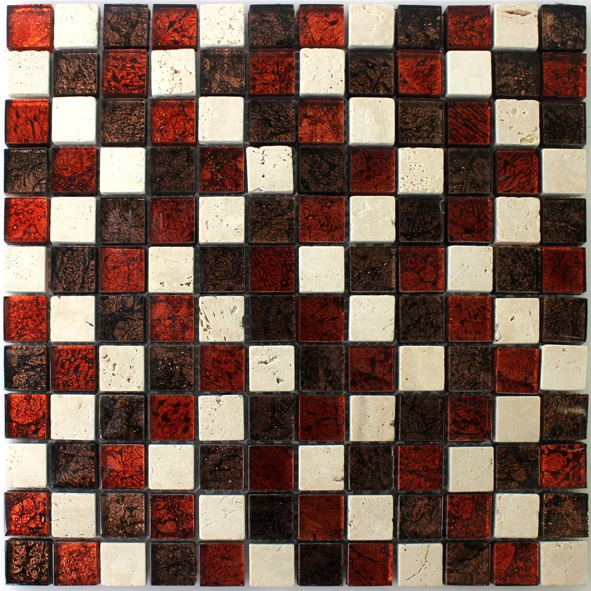 Mosaico Pietra Naturale Vetro Rosso Marrone Beige