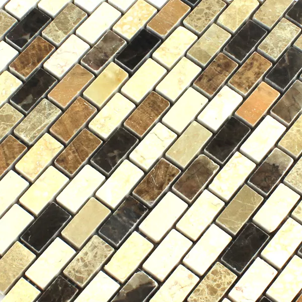 Mosaico Marmo Marrone Beige Lucidato 15x30x7mm