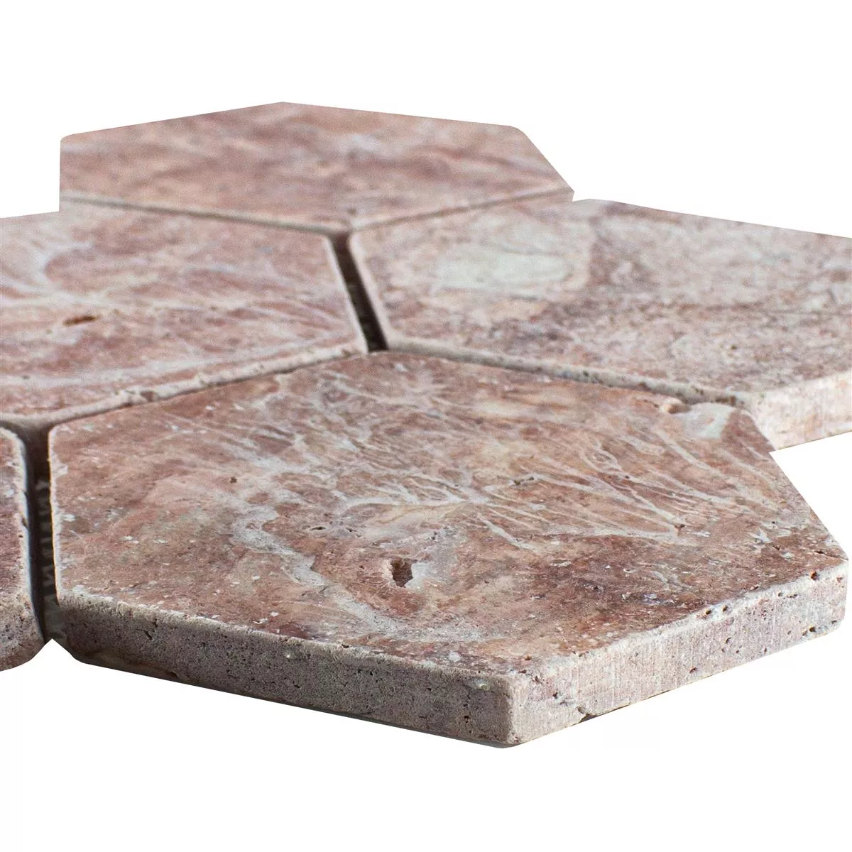 Travertino Pietra Naturale Mosaico Mercado Esagono Rosso Travertino Pietra Naturale Mosaico Mercado Esagono Rosso