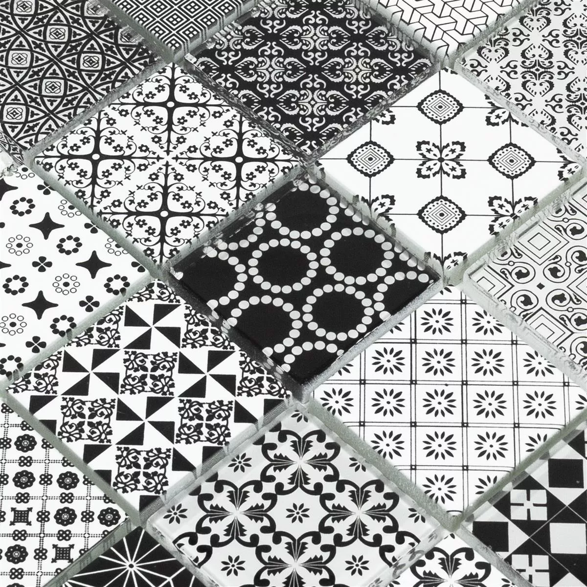 Mosaico Di Vetro Piastrelle Ornamento Nero Bianco