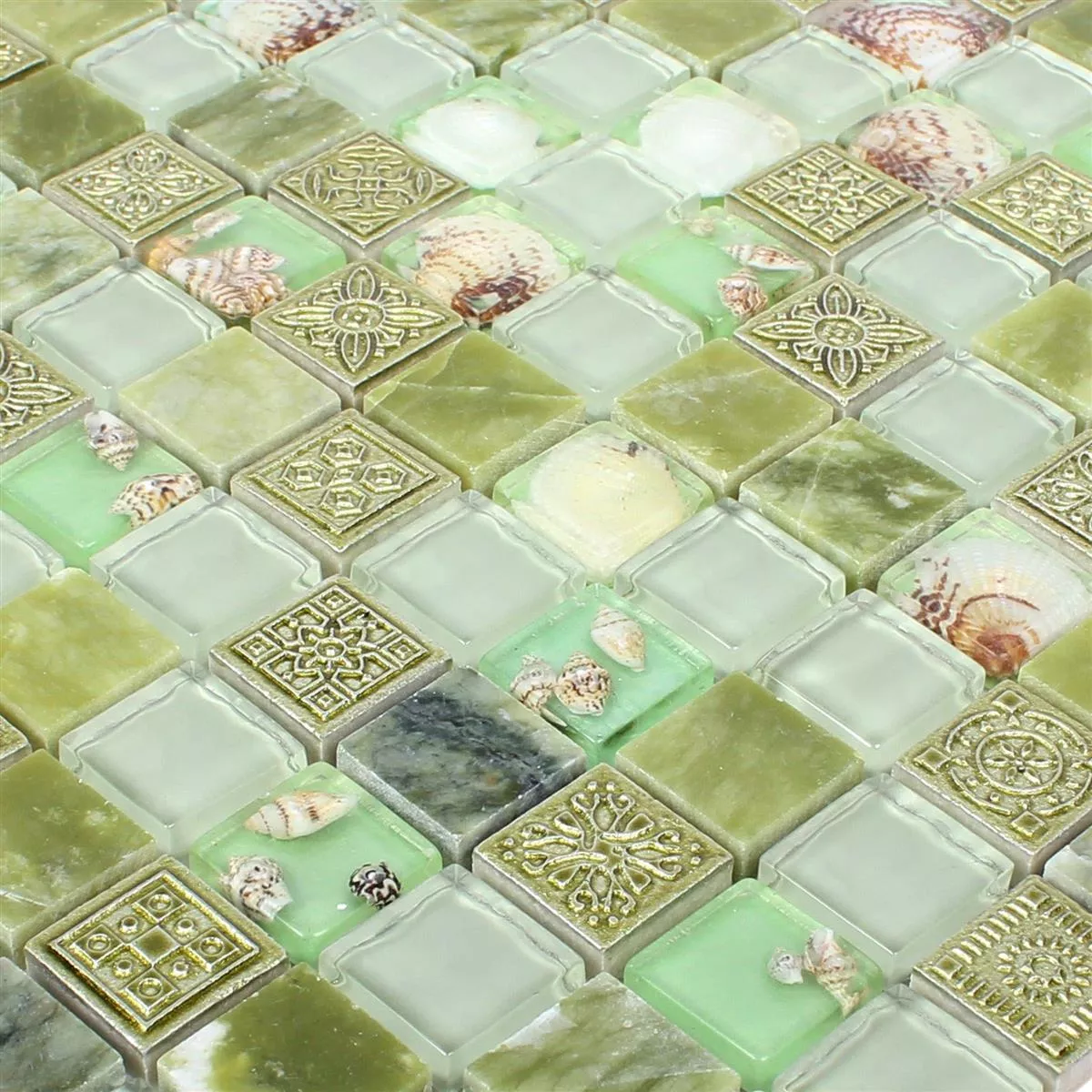 Campione Mosaico Vetro Pietra Naturale Piastrelle Tatvan Conchiglia Verde