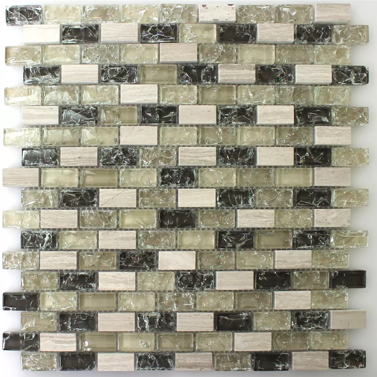Mosaico Vetro Pietra Naturale Bricks Rotto Verde Grigio