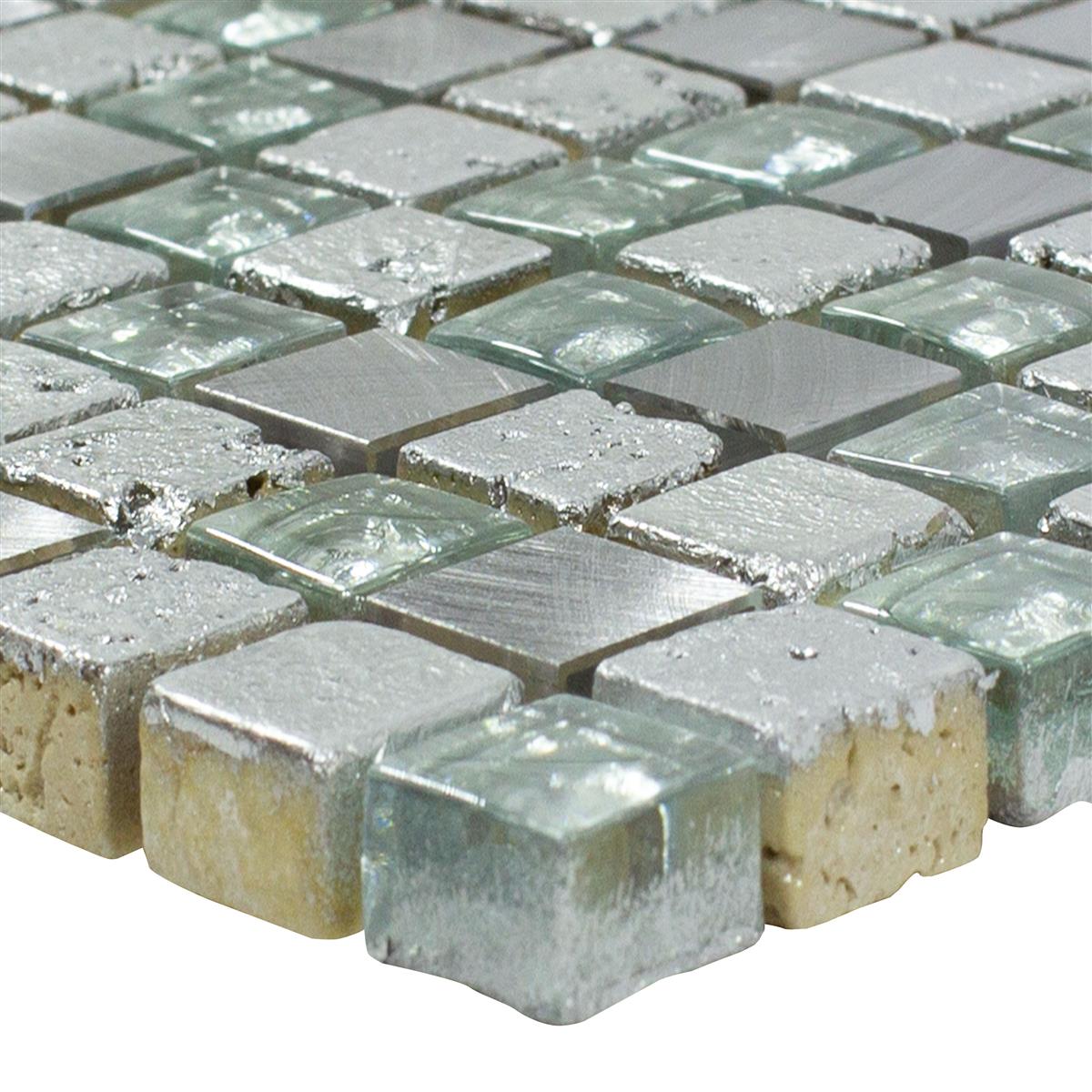 Pietra Naturale Vetro Alluminio Mosaico Stilo Grigio Chiaro Argento