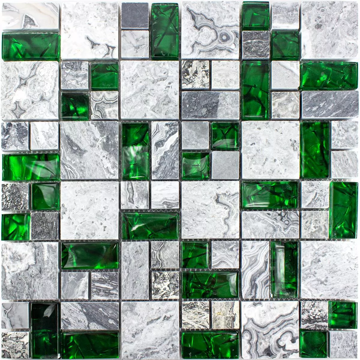 Campione Mosaico Vetro Pietra Piastrelle Sinop Grigio Verde 2 Mix