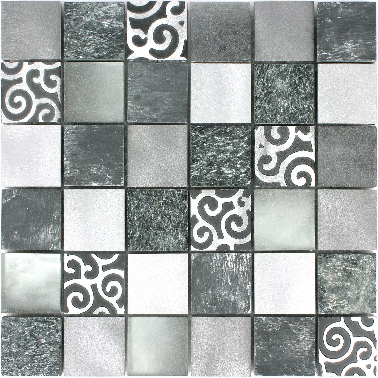 Mosaico Vetro Pietra Naturale Alluminio Valdivia Grigio