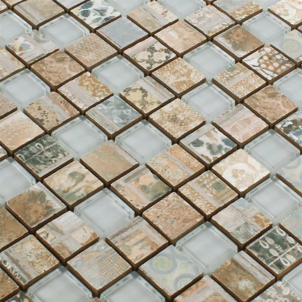 Campione Mosaico Vetro Ceramica Bellevue Marrone Quadrat